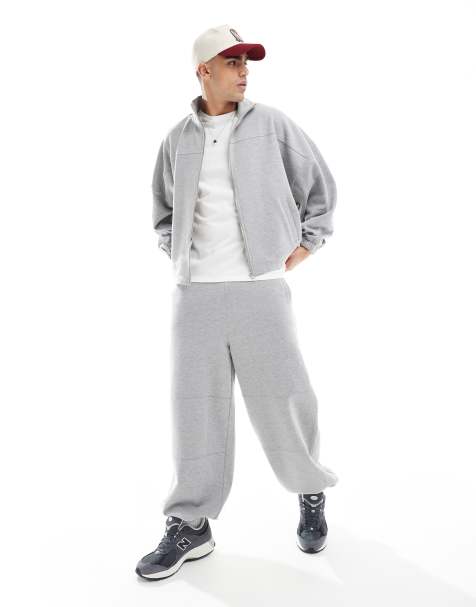 ASOS DESIGN – Gråmelerat set med jacka med dragkedja och mjukisbyxor - view 1