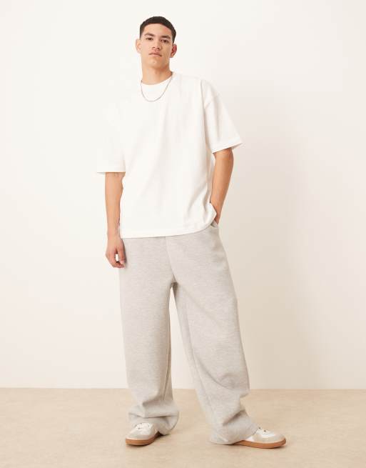 ASOS DESIGN - Gråmelerede joggingbukser i kraftigt scubamateriale med vide ben