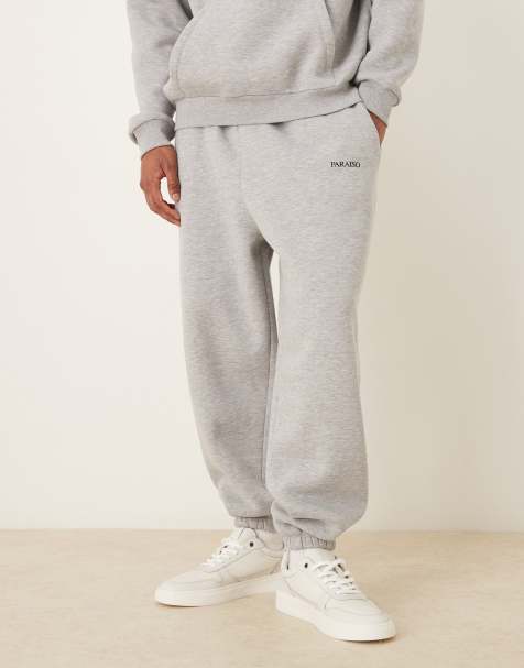 ASOS DESIGN - Gråmelerede oversized joggingbukser med print - Del af sæt - view 1