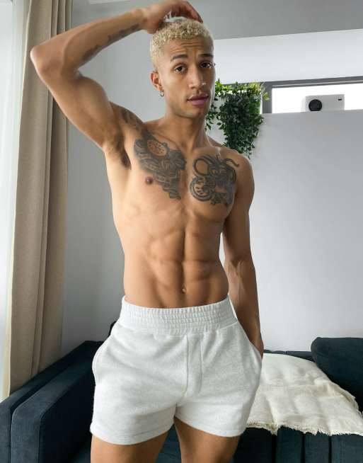 ASOS DESIGN - Gråmelerede pyjamasloungeshorts med dyb taljekant i tekstureret jersey