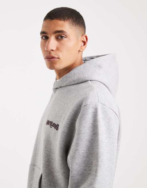 ASOS DESIGN - Gråmeleret afslappet hættetrøje med firkantet pasform og puffet print, 4 af 5