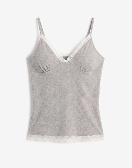 ASOS DESIGN - Gråmeleret cami-top med V-hals og kontrasterende blondedetaljer, 5 af 7