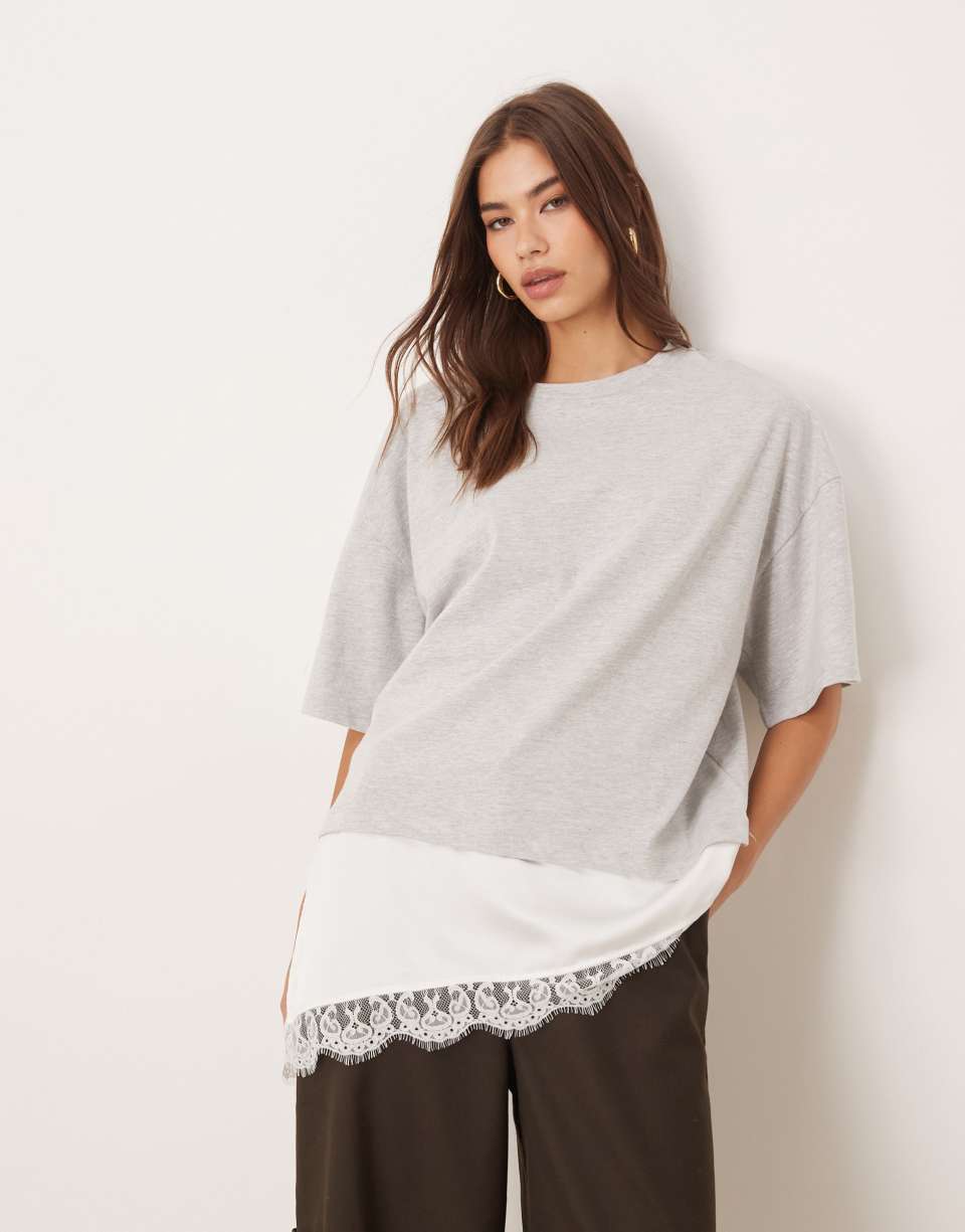 Grey marl asymmetric tee