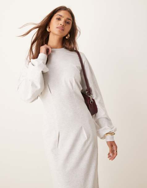 ASOS DESIGN - Gråmeleret midikjole med indsyning i taljen i sweatshirt-materiale - view 1