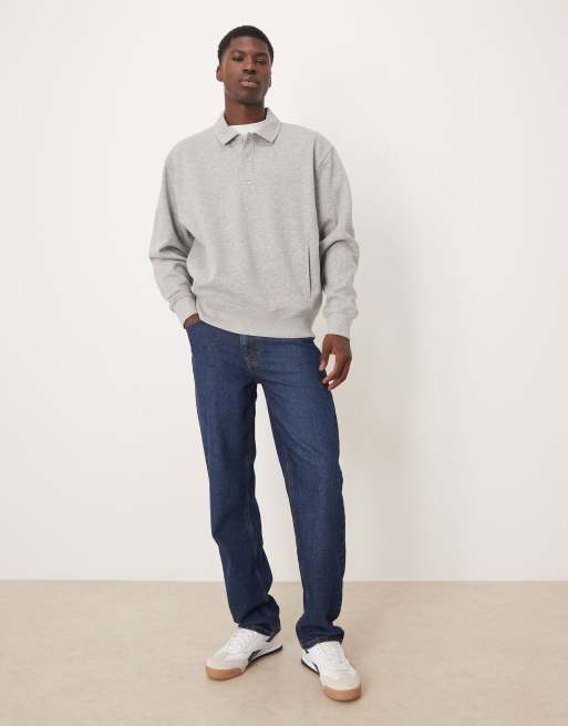 ASOS DESIGN - Gråmeleret og afslappet sweatshirt med polokrave, 2 af 5