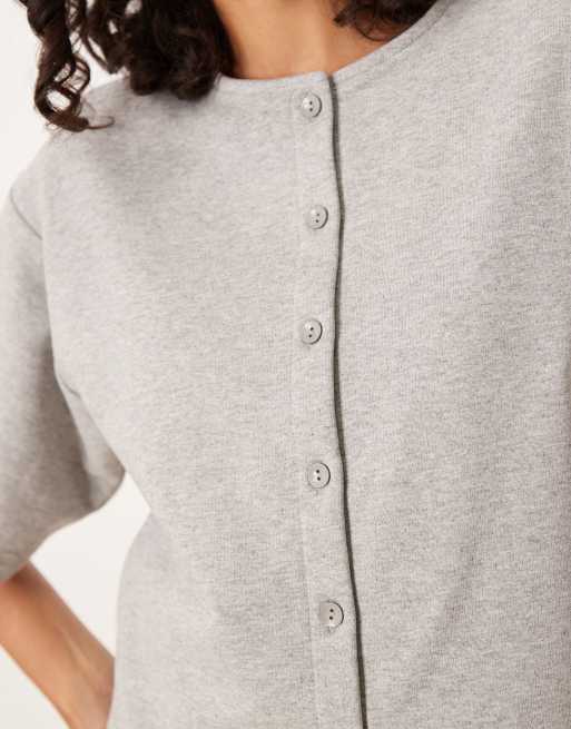 ASOS DESIGN - Gråmeleret og ærmeløs sweat-top med knapper i loopback-materiale, 2 af 4