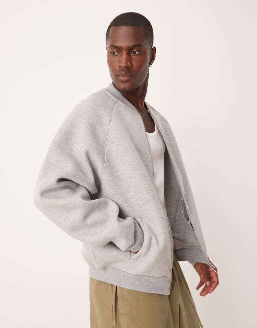 ASOS DESIGN - Gråmeleret oversized bomber-jakke med raglanærmer i kraftigt scuba-stof
