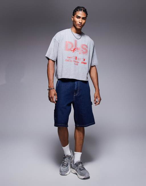 ASOS DESIGN - Gråmeleret oversized cropped T-shirt med grafisk sportsprint, 2 af 4