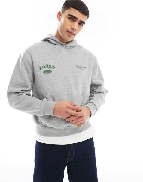 ASOS DESIGN - Gråmeleret oversized hættetrøje med print og firkantet pasform - view 1