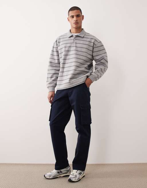 ASOS DESIGN - Gråmeleret oversized polo-sweatshirt med striber, 2 af 5