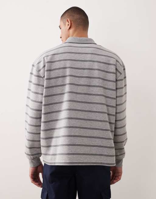 ASOS DESIGN - Gråmeleret oversized polo-sweatshirt med striber, 3 af 5