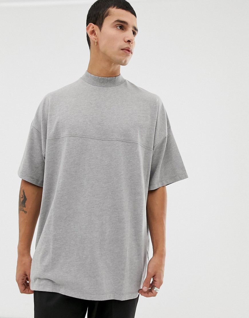 ASOS DESIGN - Gråmeleret oversized t-shirt i jersey med rullekrave og sømdetalje
