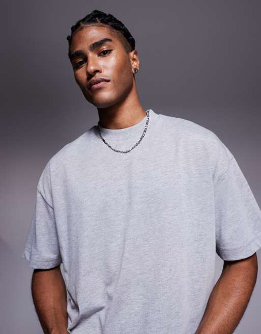 ASOS DESIGN - Gråmeleret oversized T-shirt med firkantet pasform og halvlange ærmer i kraftigt stof