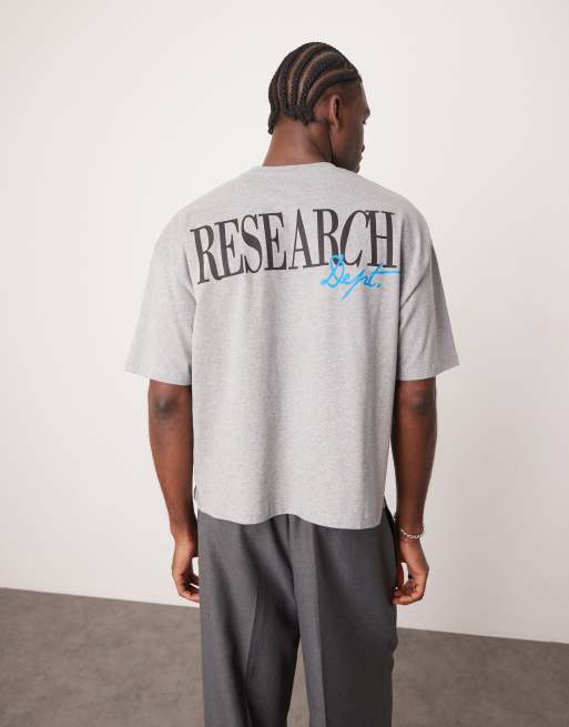 ASOS DESIGN - Gråmeleret oversized t-shirt med firkantet pasform og tekstgrafik