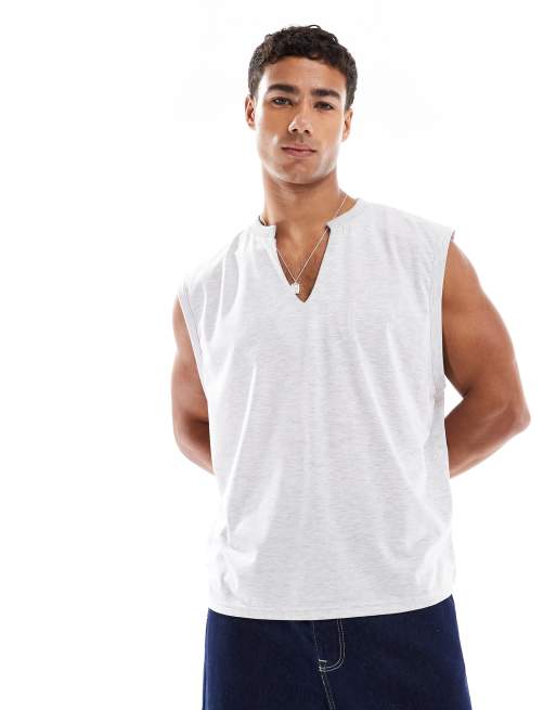 ASOS DESIGN - Gråmeleret oversized tanktop med hak i halsen i firkantet pasform