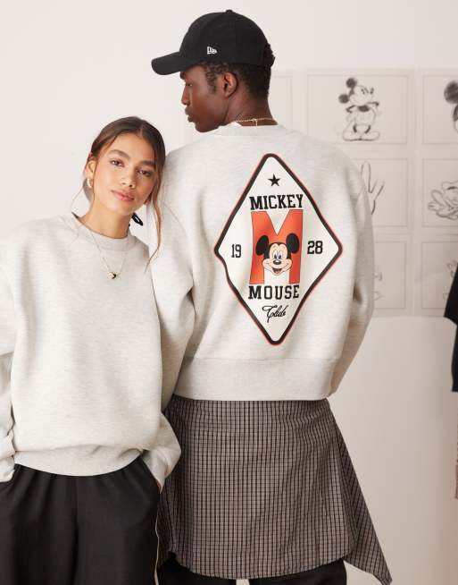ASOS DESIGN - Gråmeleret oversized unisex-sweatshirt med 'Disney Mickey Mouse'-print i firkantet pasform