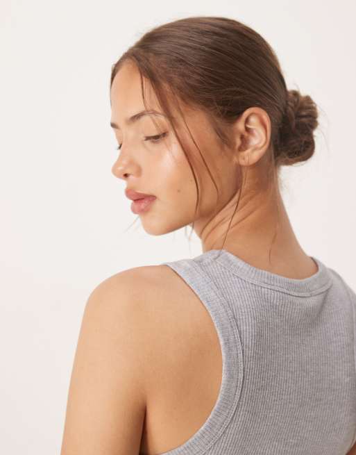 ASOS DESIGN - Gråmeleret ribstrikket tanktop, 3 af 4