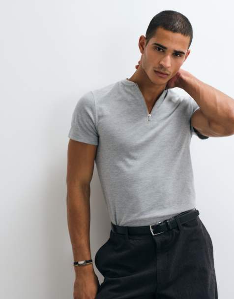 ASOS DESIGN - Gråmeleret smal T-shirt med henley-hals - view 1