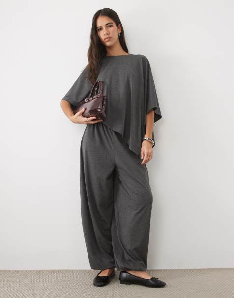 ASOS DESIGN - Gråmeleret sæt med løstsiddende kappetop og bukser - view 1