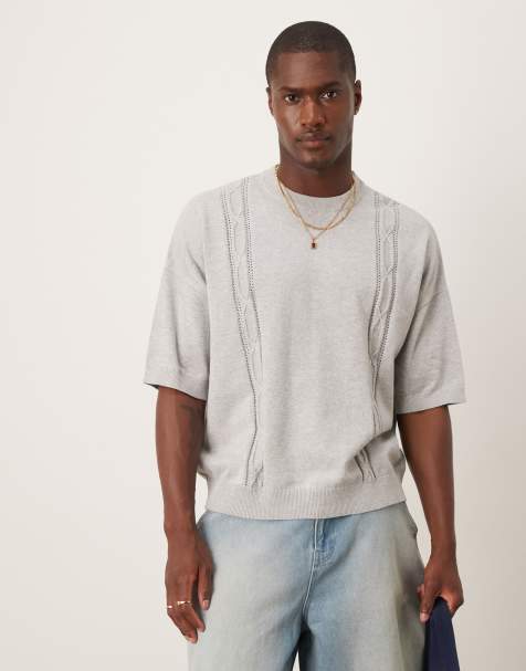 ASOS DESIGN - Gråmeleret strikket oversized T-shirt med rund hals og broderede detaljer - view 1