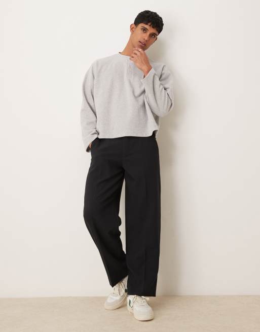 ASOS DESIGN - Gråmeleret super-oversized cropped henley-trøje i kraftig ribstrik, 2 af 4