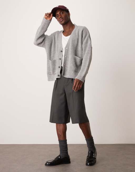 ASOS DESIGN - Gråmeleret, super-oversized og firkantet cardigan i ribstrik, 3 af 4