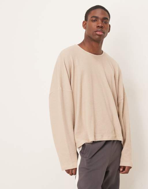 ASOS DESIGN - Gråmeleret, super-oversized og firkantet sweatshirt i tekstureret strik