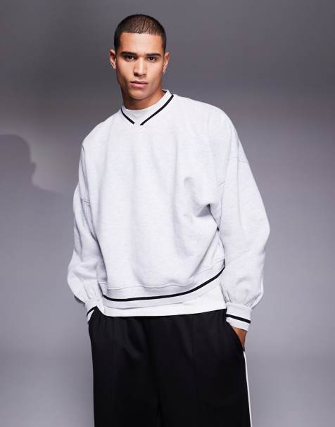 ASOS DESIGN - Gråmeleret sweatshirt med ekstremt oversized og firkantet pasform og V-hals - view 1