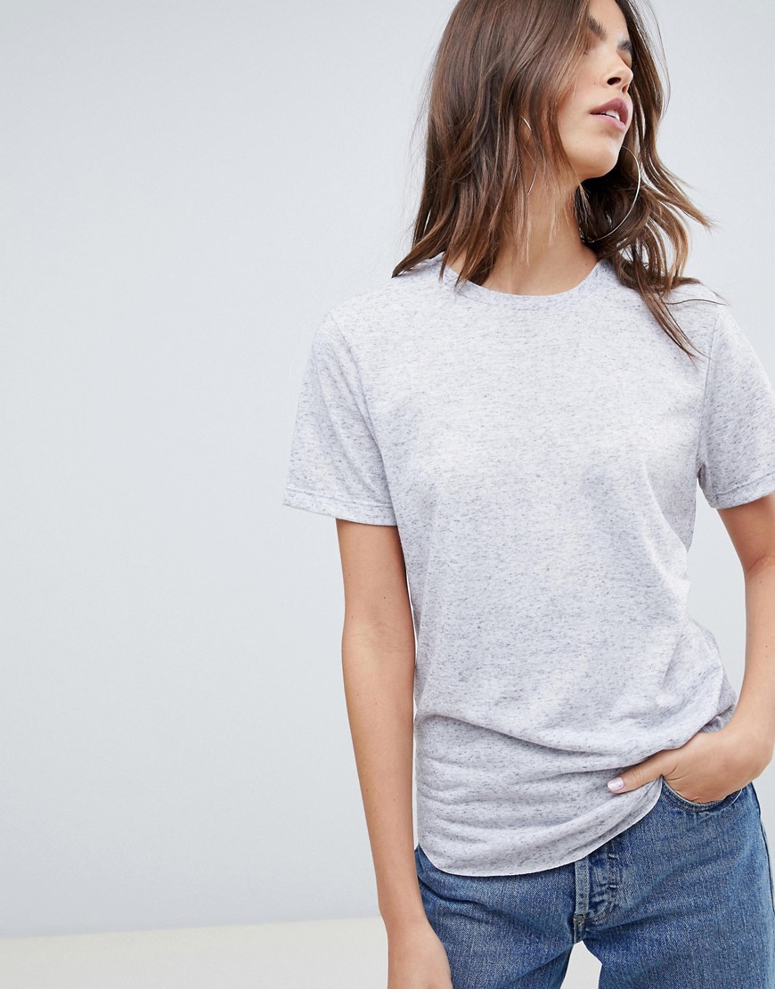 ASOS DESIGN – gråmeleret T-shirt i hør med kurvet kant