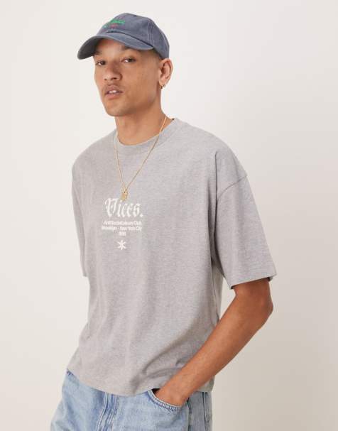 ASOS DESIGN - Gråmeleret T-shirt med firkantet pasform og grafisk gotisk tekstprint - view 1