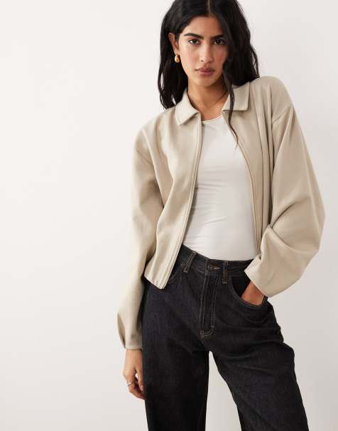 ASOS DESIGN - Gråmeleret top med lynlås og ballonærmer - Del af sæt - view 1