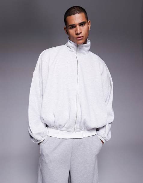 ASOS DESIGN - Gråmeleret træningsjakke med ekstremt oversized og firkantet pasform - view 1