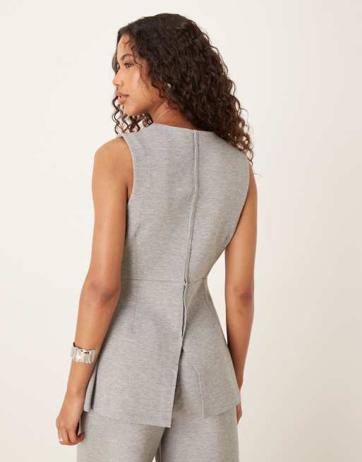 ASOS DESIGN - Gråmeleret tætsiddende korset-top med pintucks i scuba-stil - Del af sæt, 4 af 4