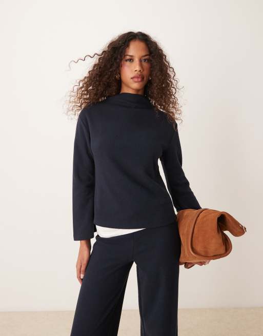ASOS DESIGN – Granatowa bardzo miękka bluza dresowa z wysokim kołnierzem, część zestawu