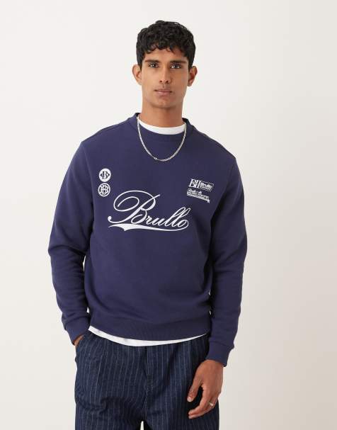 ASOS DESIGN standard fit sweatshirt with sports chest print in navy