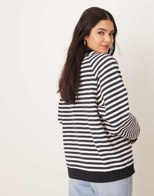ASOS DESIGN – Granatowa bluza oversize z długimi rękawami i wzorem w paski, 3 z 4
