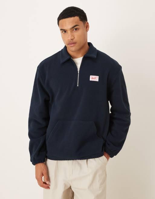 ASOS DESIGN – Granatowa bluza polarowa oversize z rękawami 3/4 i naszywką