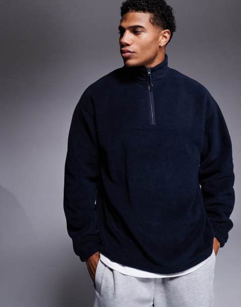 ASOS DESIGN – Granatowa bluza polarowa oversize z zamkiem pod szyją - view 1