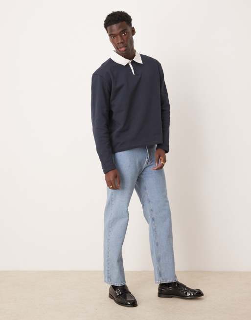 ASOS DESIGN – Granatowa bluza polo oversize z kontrastowym kołnierzem, 3 z 4