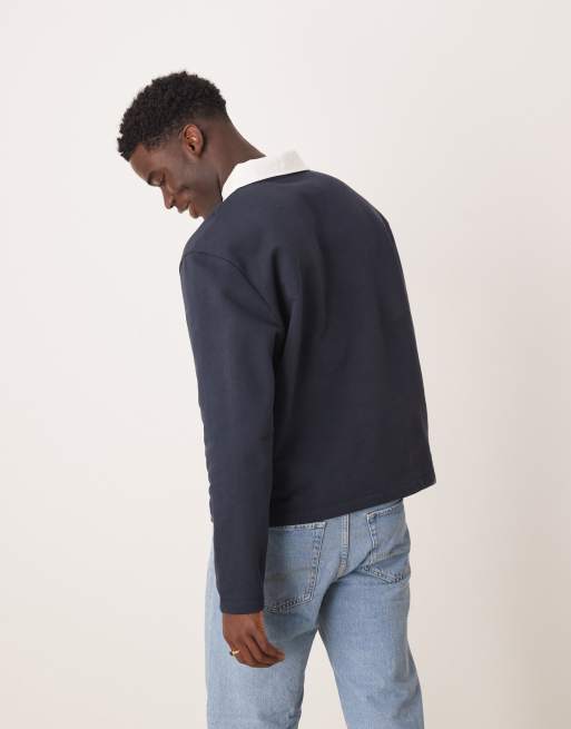 ASOS DESIGN – Granatowa bluza polo oversize z kontrastowym kołnierzem, 4 z 4