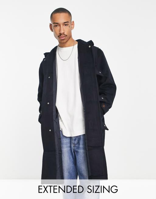 ASOS DESIGN – Granatowa budrysówka oversize z domieszką wełny i podszewką ze sztucznego kożuszka