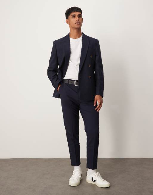ASOS DESIGN – Granatowa dopasowana marynarka dwurzędowa w prążki, 2 z 5