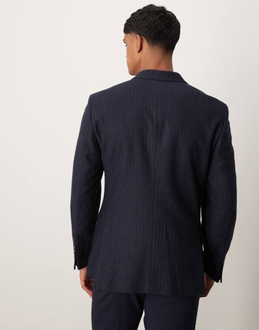 ASOS DESIGN – Granatowa dopasowana marynarka dwurzędowa w prążki, 3 z 5