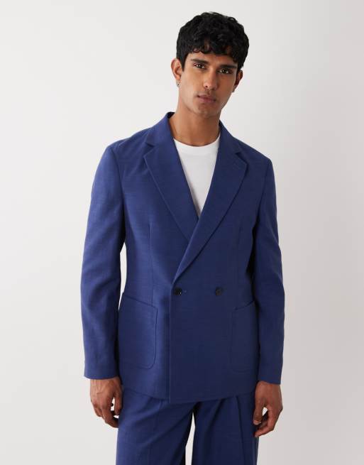 ASOS DESIGN – Granatowe spodnie garniturowe typu barrel z nieregularną fakturą, 2 z 3