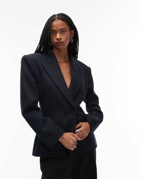 ASOS DESIGN double breasted cinch blazer in navy