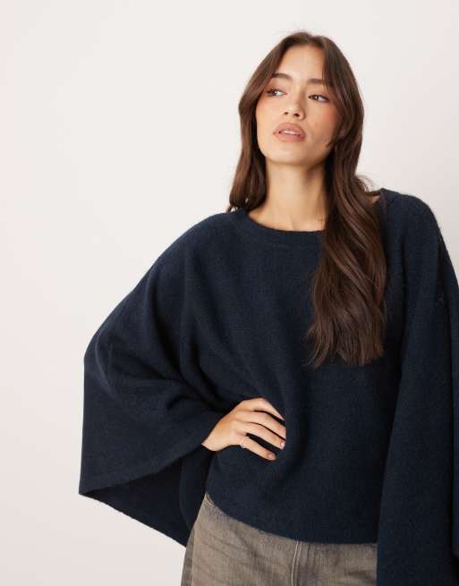 ASOS DESIGN – Granatowa dzianinowa peleryna, 3 z 4