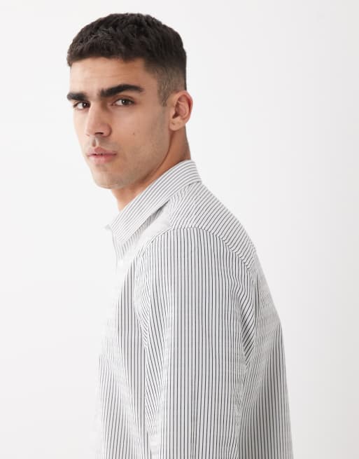 ASOS DESIGN – Granatowa elegancka koszula o regularnym kroju w paski, 4 z 5