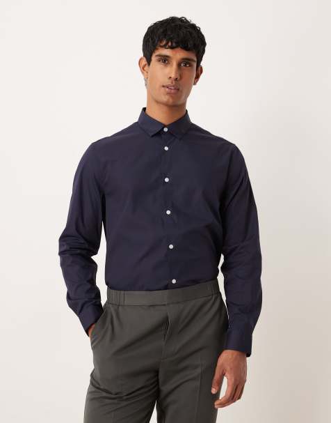 ASOS DESIGN formal easy iron poplin regular shirt in navy