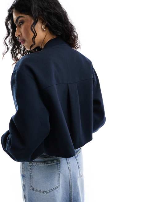 ASOS DESIGN – Granatowa elegancka kurtka bomberka z gładkim dołem, 3 z 4