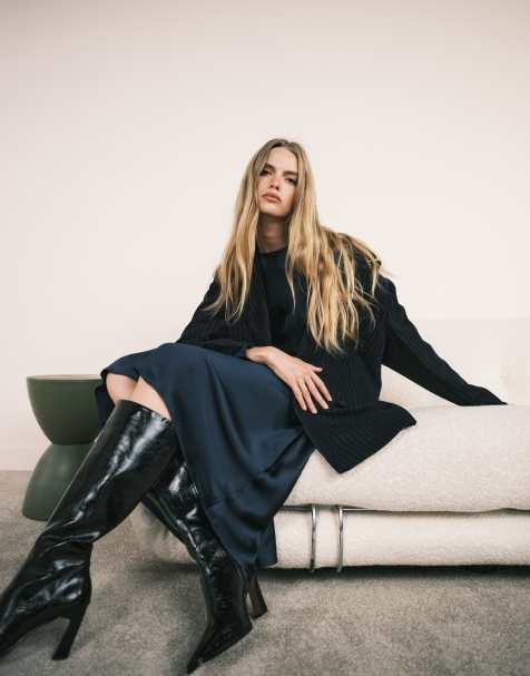 ASOS DESIGN – Granatowa elegancka marynarka z mieszanki wełny w prążki - view 1